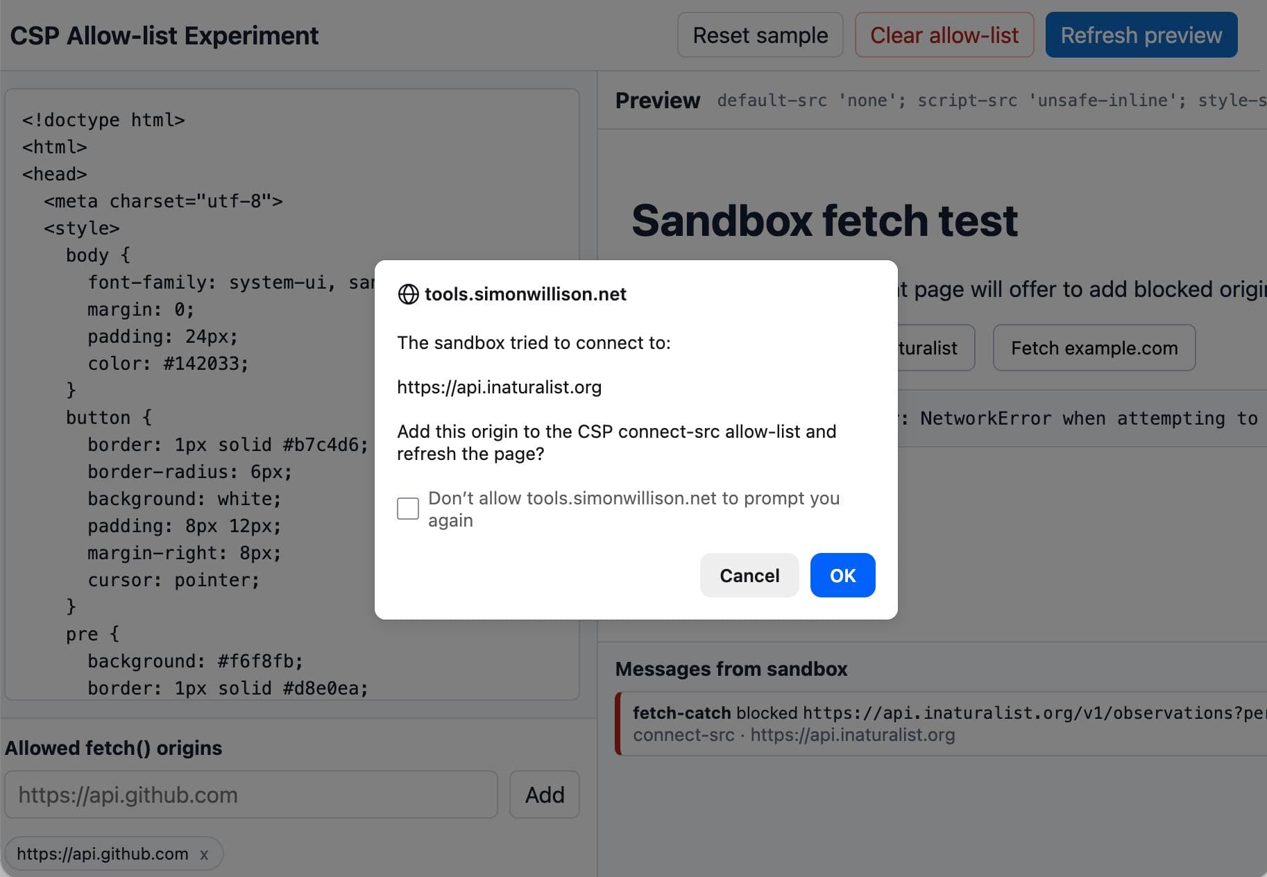 Contrôler les erreurs CSP avec un fetch() personnalisé